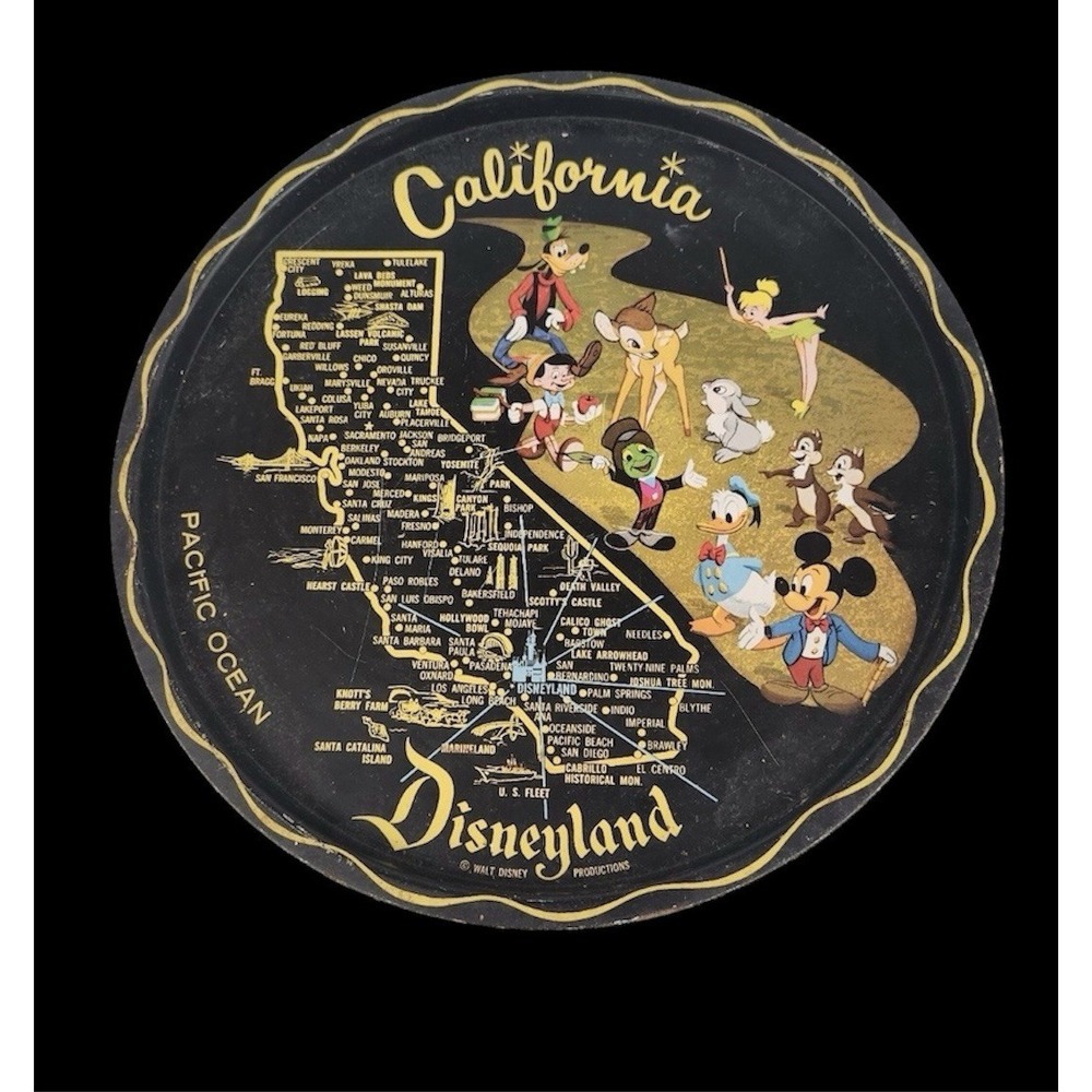 VTG Disneyland Theme Park California Destination Map Tin Tray 11" Diameter